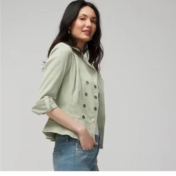 NWT $175 White House Black Market snap front blazarette jacket sea foam sz 6P - Picture 2 of 6